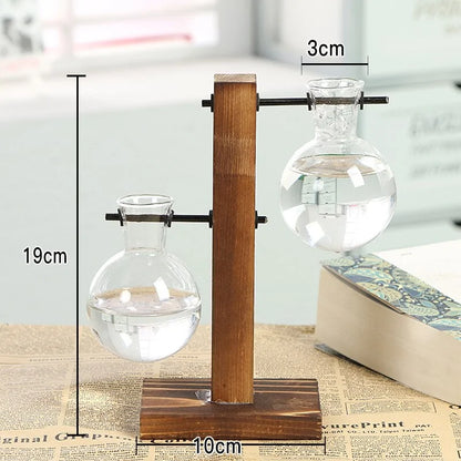 Creative Glass Desktop Planter Bulb Vase Wooden